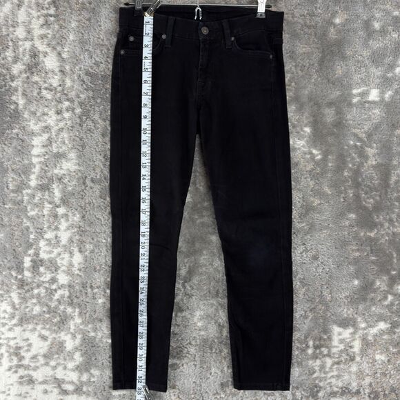 7 For All Mankind Sz 25 Skinny Tapered Leg Dark Denim Jeans Pants Black Stretch - Picture 3 of 13